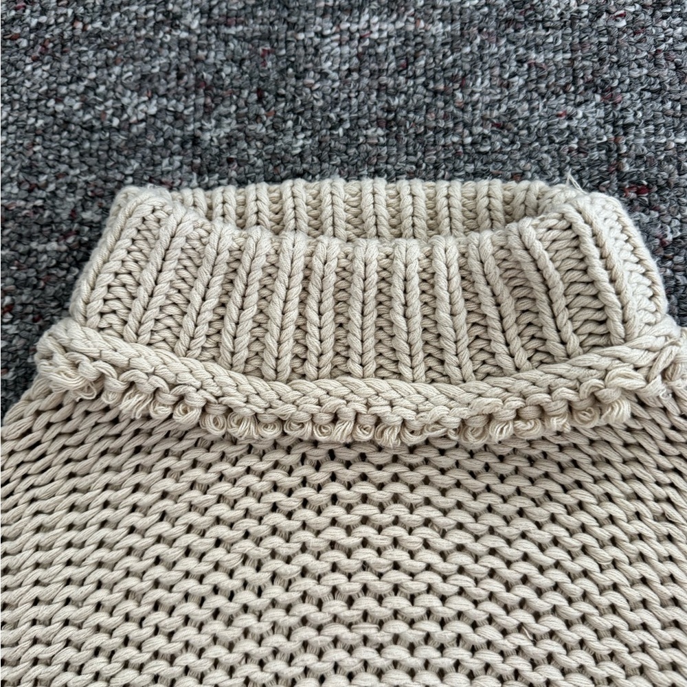 Free People My Only Sunshine Knit Beige Mock neck Cotton Chunky Sweater Medium - Picture 6 of 9